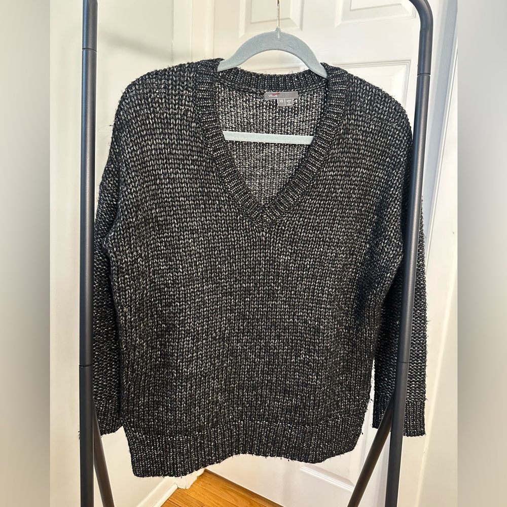 Vince Charcoal V-Neck Wool/Silk Sweater